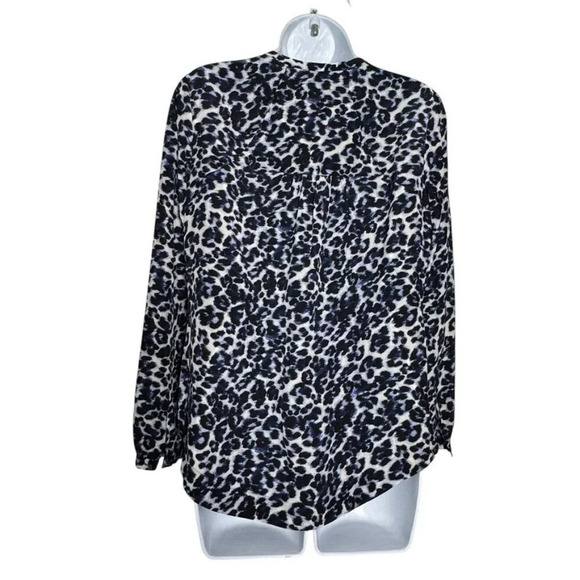 Rebecca Taylor size 2 blue leopard print silk blouse long sleeves - Picture 3 of 9